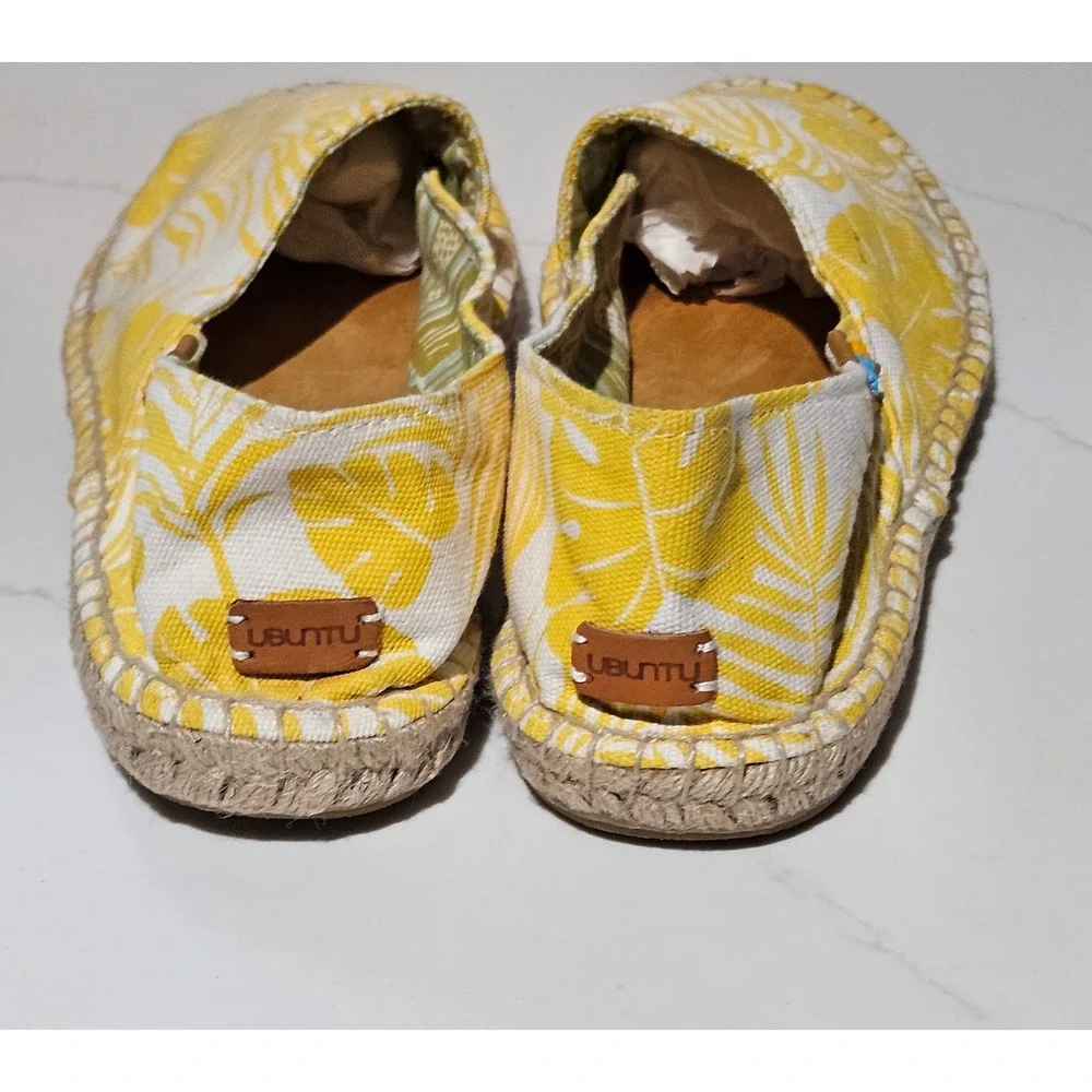 Ubuntu Life Mens 11 Yellow Tropical Palm Leaf Canvas Espadrille Slip On Flats